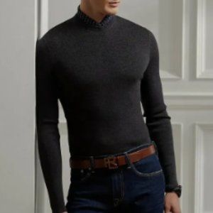 Ralph Lauren Purple Label Mens Slim Fit Rib Knit Merino Wool Crew Neck L
